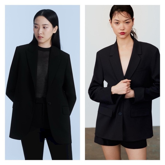 ZARA Black Oversized Tuxedo Blazer Jacket Large Blogger Favorite NWT - Picture 7 of 12